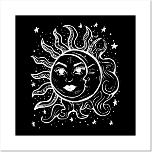 Sun and Moon Grunge Goth Nineties Hand Drawn Posters and Art